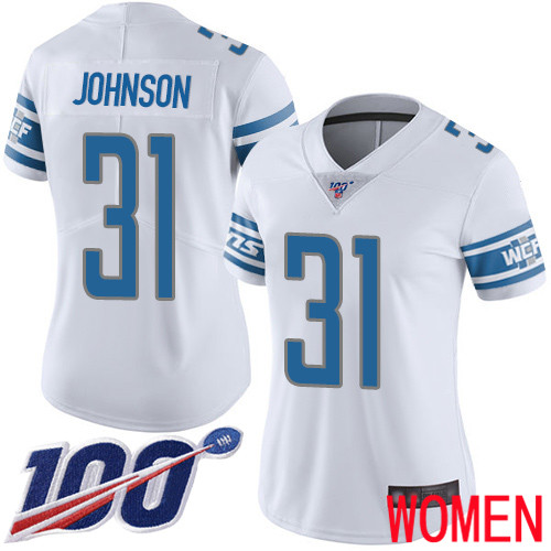 Detroit Lions Limited White Women Ty Johnson Road Jersey NFL Football #31 100th Season Vapor Untouchable->women nfl jersey->Women Jersey